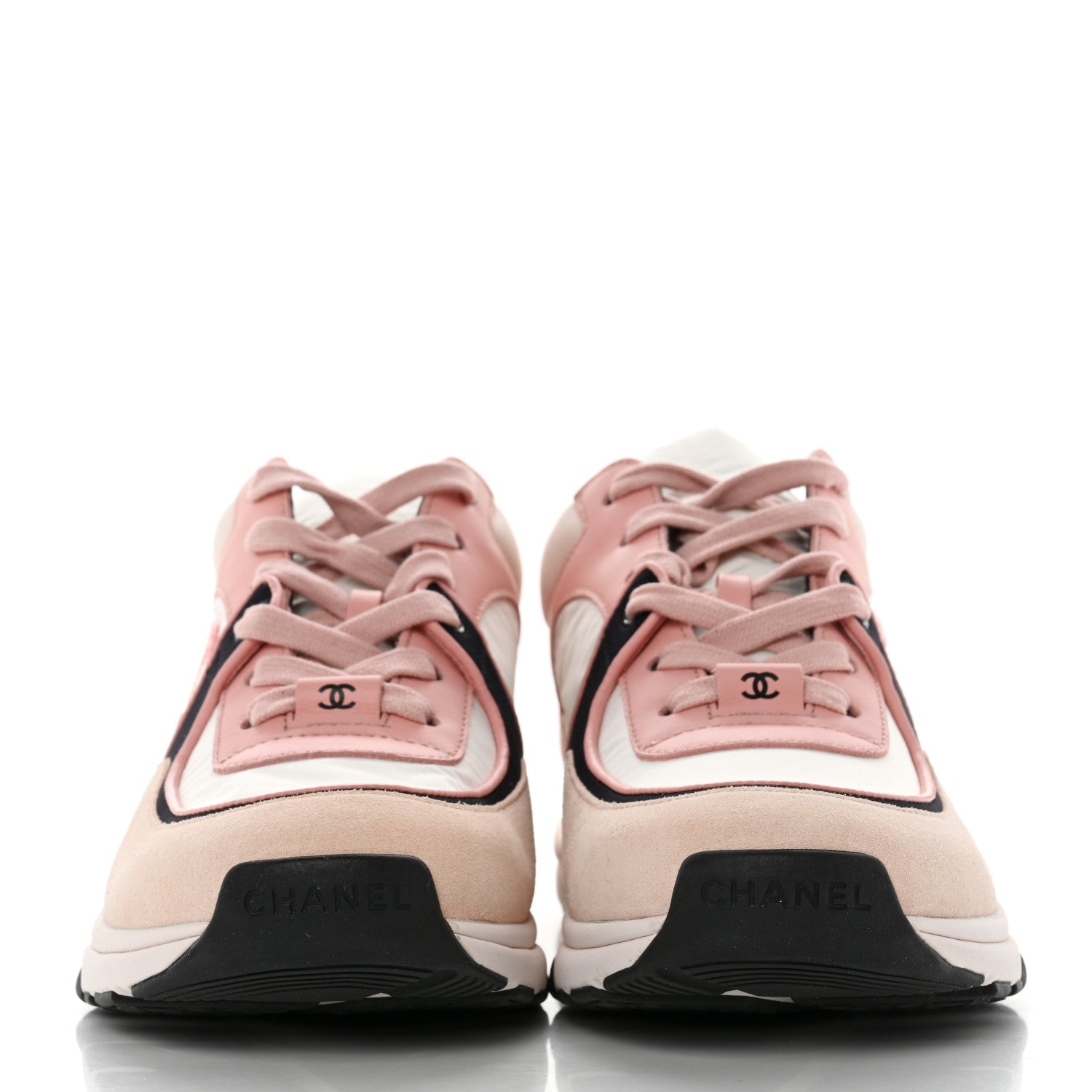 Chanel Nylon Lambskin Suede Calfskin CC Sneakers 38 Pink White Black 2 of 10