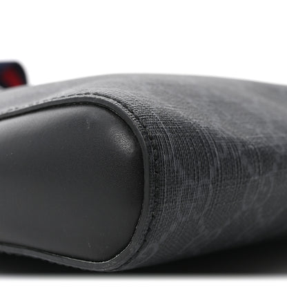 Gucci GG Supreme Monogram Appia Calfskin Web Flat Messenger Bag Black Grey 9 of 10