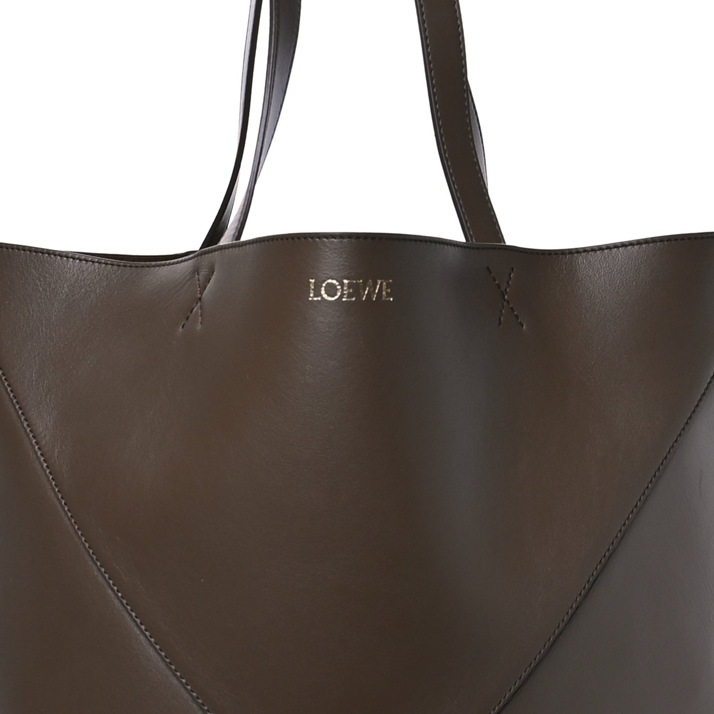 Shiny Calfskin Large Puzzle Fold Tote Khaki Green