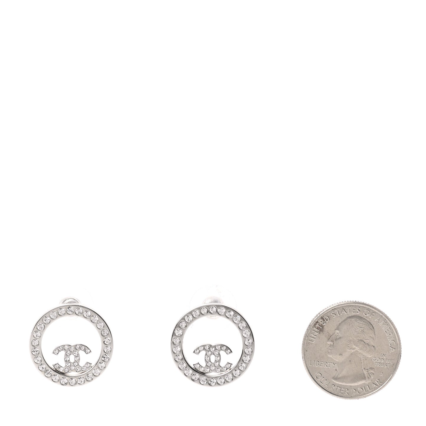 Crystal CC Round Earrings Silver