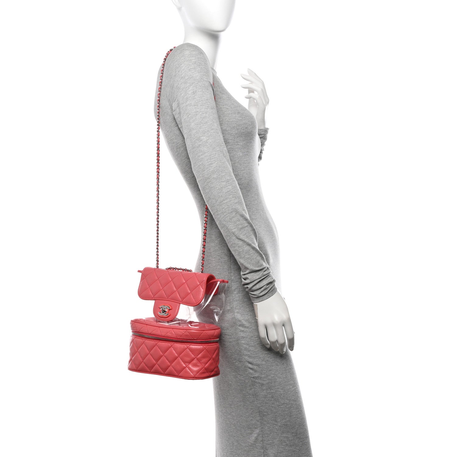 Chanel Crumpled Calfskin PVC Quilted Flap Pink 2 of 12