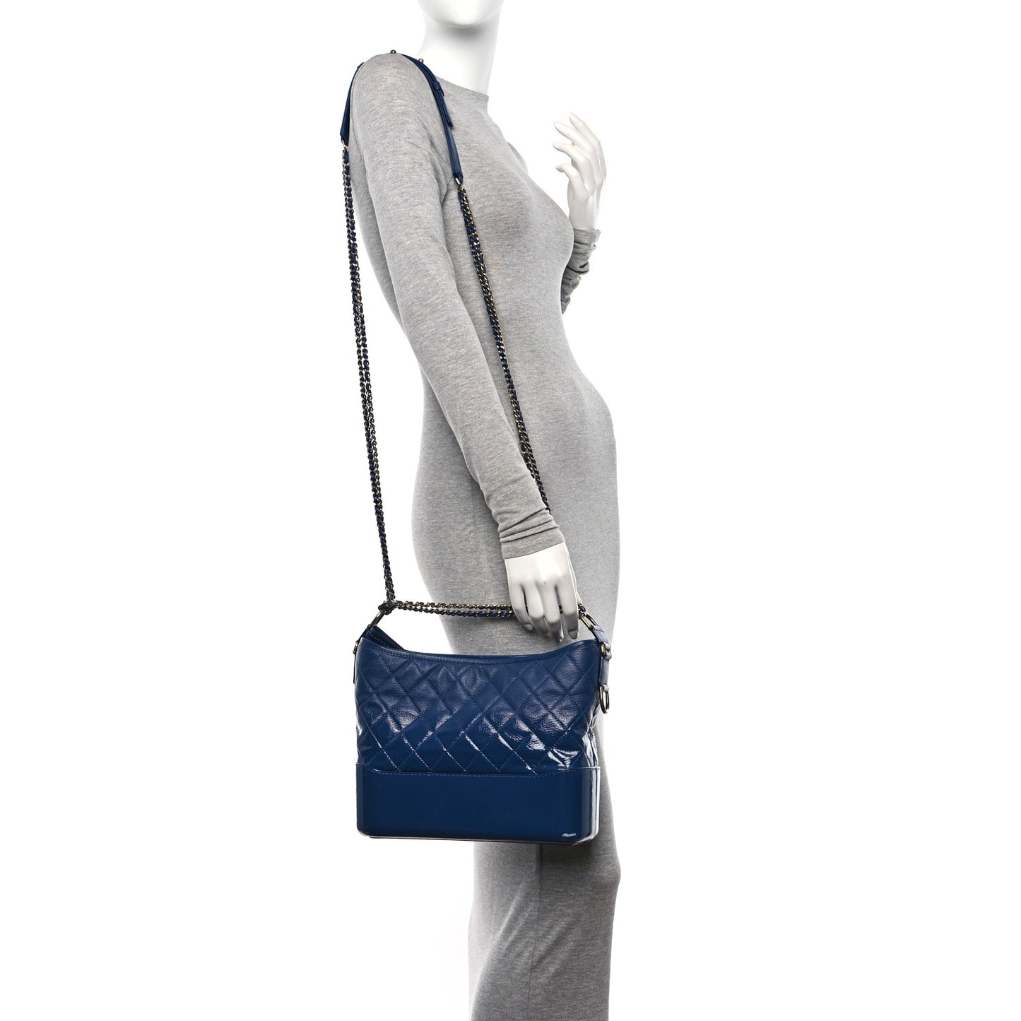Patent Goatskin Quilted Medium Gabrielle Hobo Blue