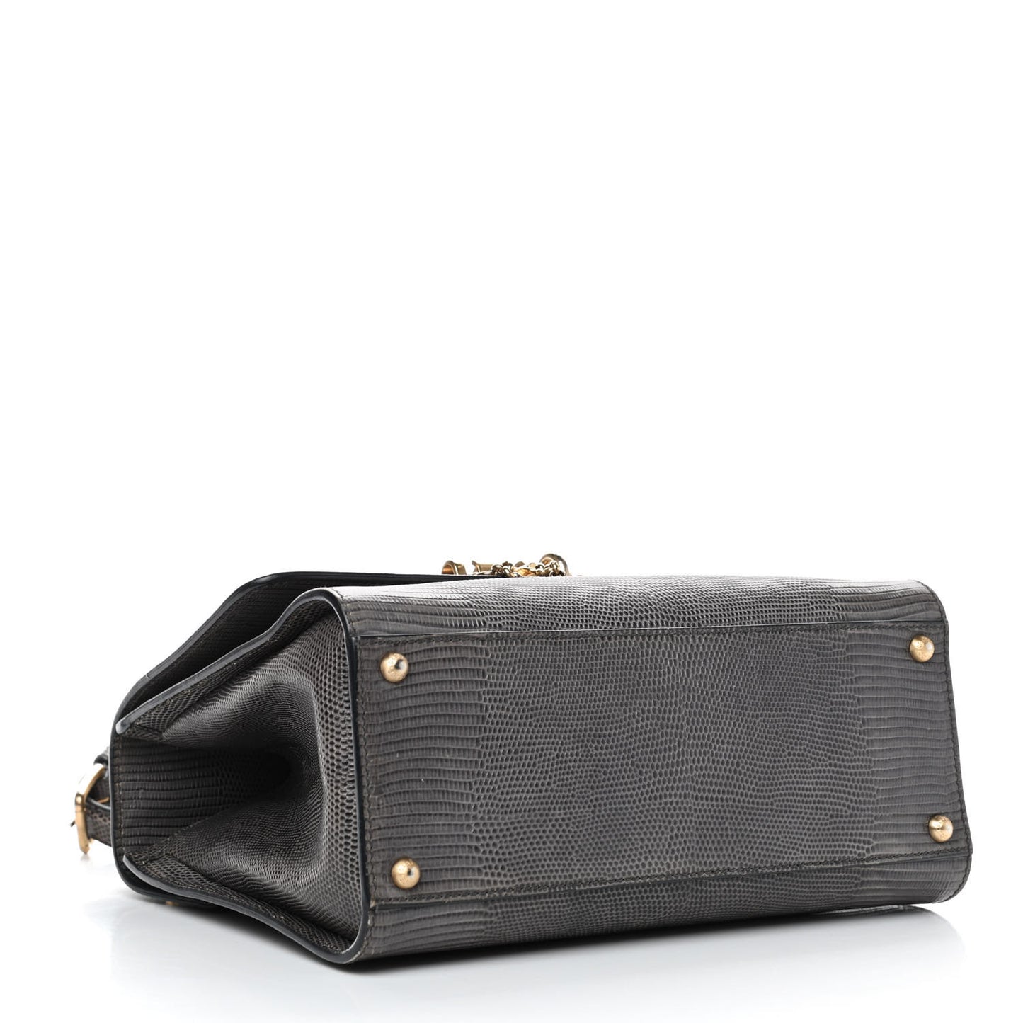 Lizard Calfskin Embossed Medium Monica Top Handle Bag Grey