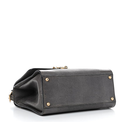 Dolce & Gabbana Lizard Calfskin Embossed Medium Monica Top Handle Bag Grey 3 of 5