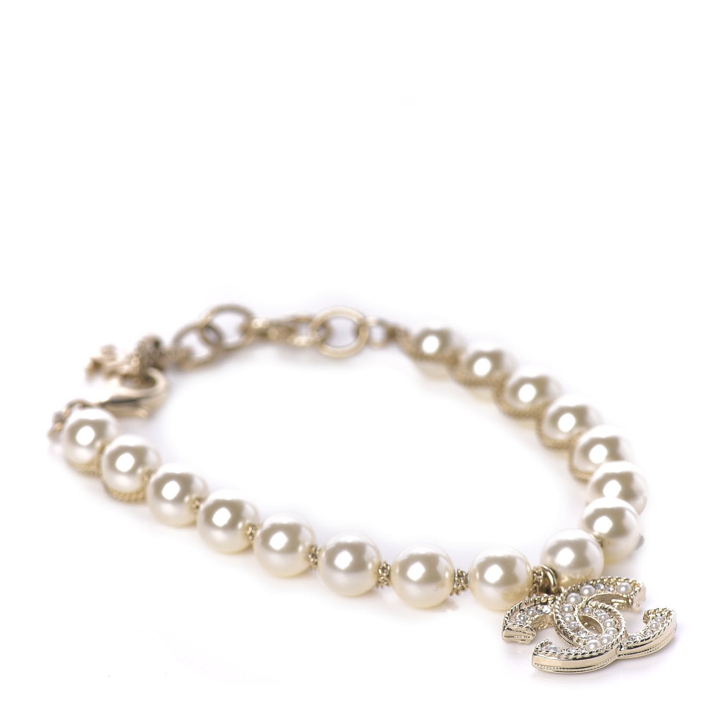 Pearl Crystal CC Bracelet Gold