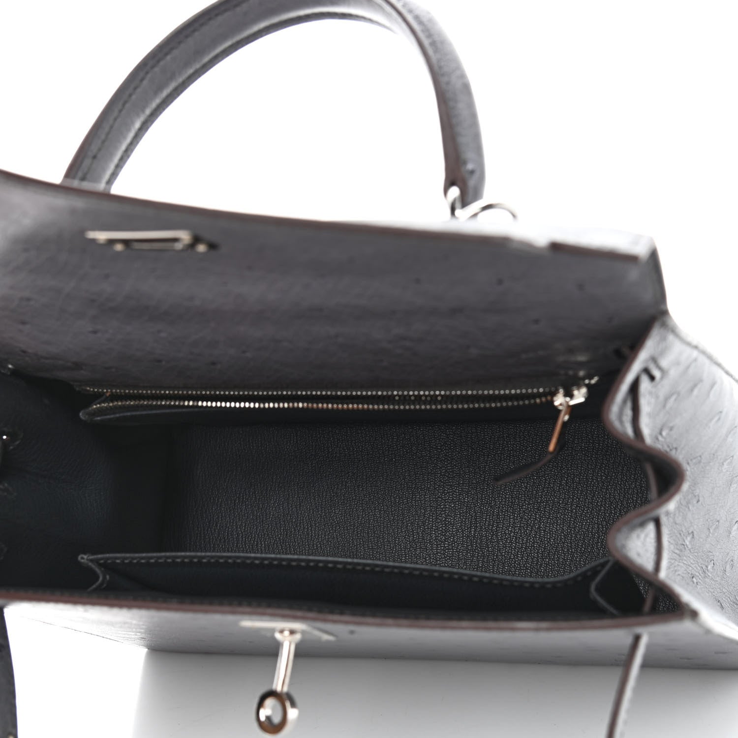 Hermes Ostrich Horseshoe Kelly Sellier 25 Gris Agate Bleu Nuit 5 of 13