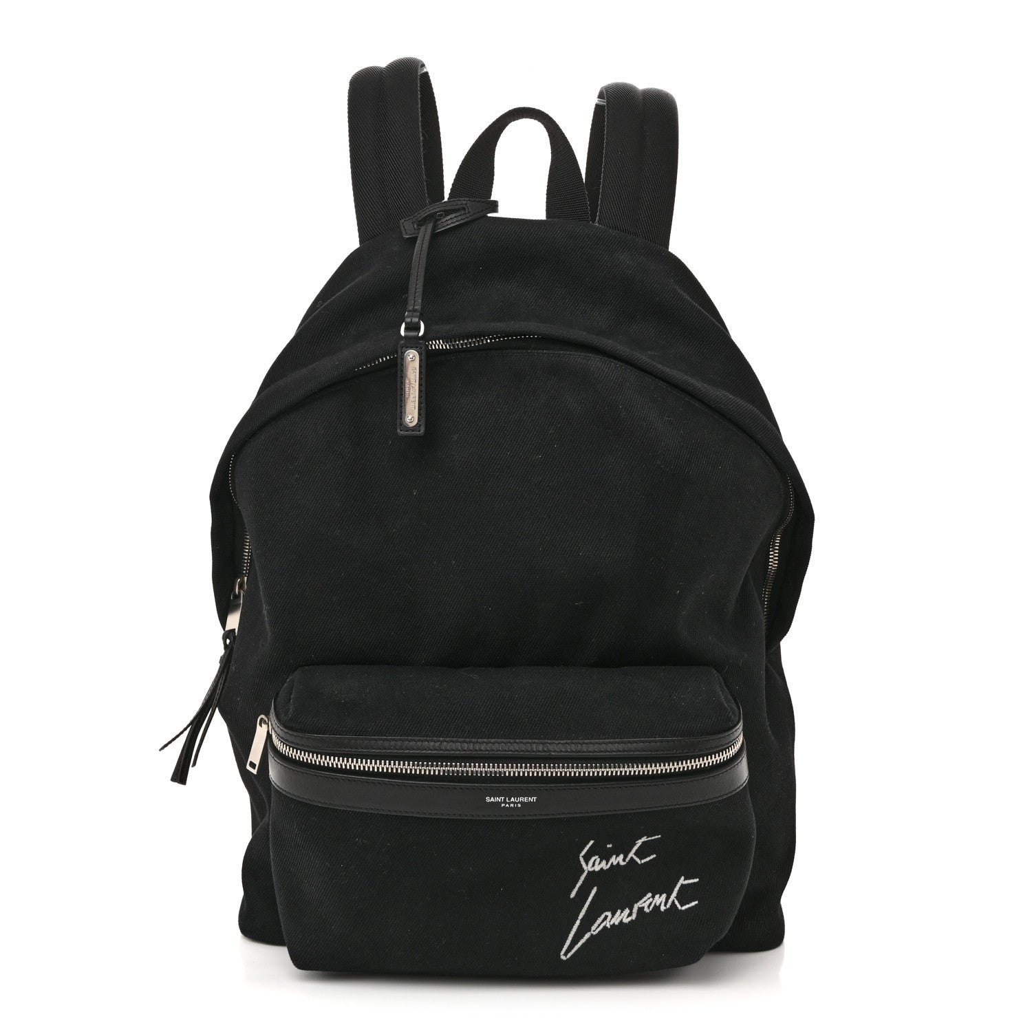 Saint Laurent Canvas Signature Embroidered City Backpack Black 1 of 11