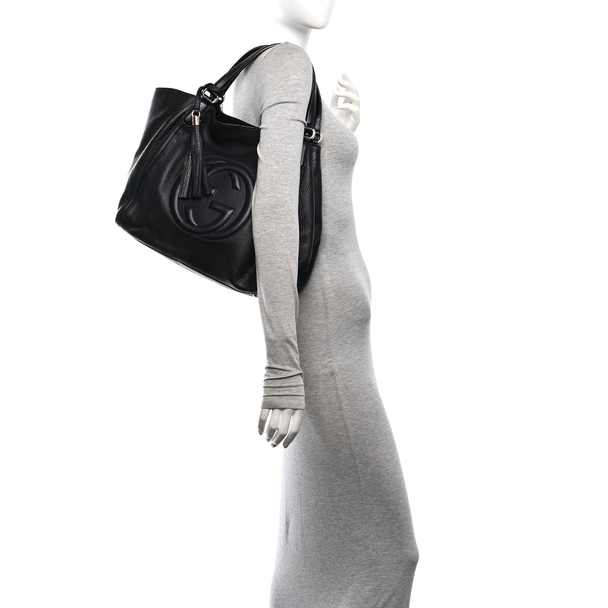 Pebbled Calfskin Medium Soho Shoulder Bag Black