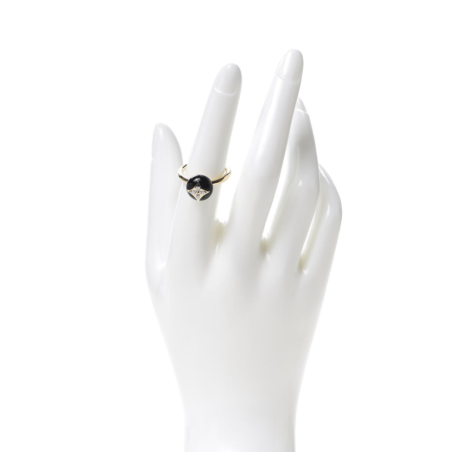 18K Yellow Gold Diamond Black Onyx Idylle Blossom Ring 54 7