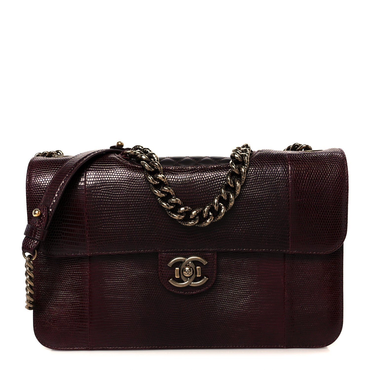 Chanel Lizard Lambskin Quilted Large Perfect Edge Flap Burgundy 1 of 10