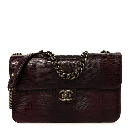 Chanel Lizard Lambskin Quilted Large Perfect Edge Flap Burgundy 1 of 10