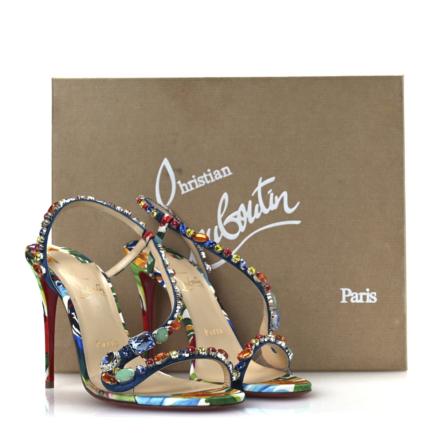 Christian Louboutin Crepe Satin Rosapetra 100 Sandals 38 Ludwig Multi 13 of 13