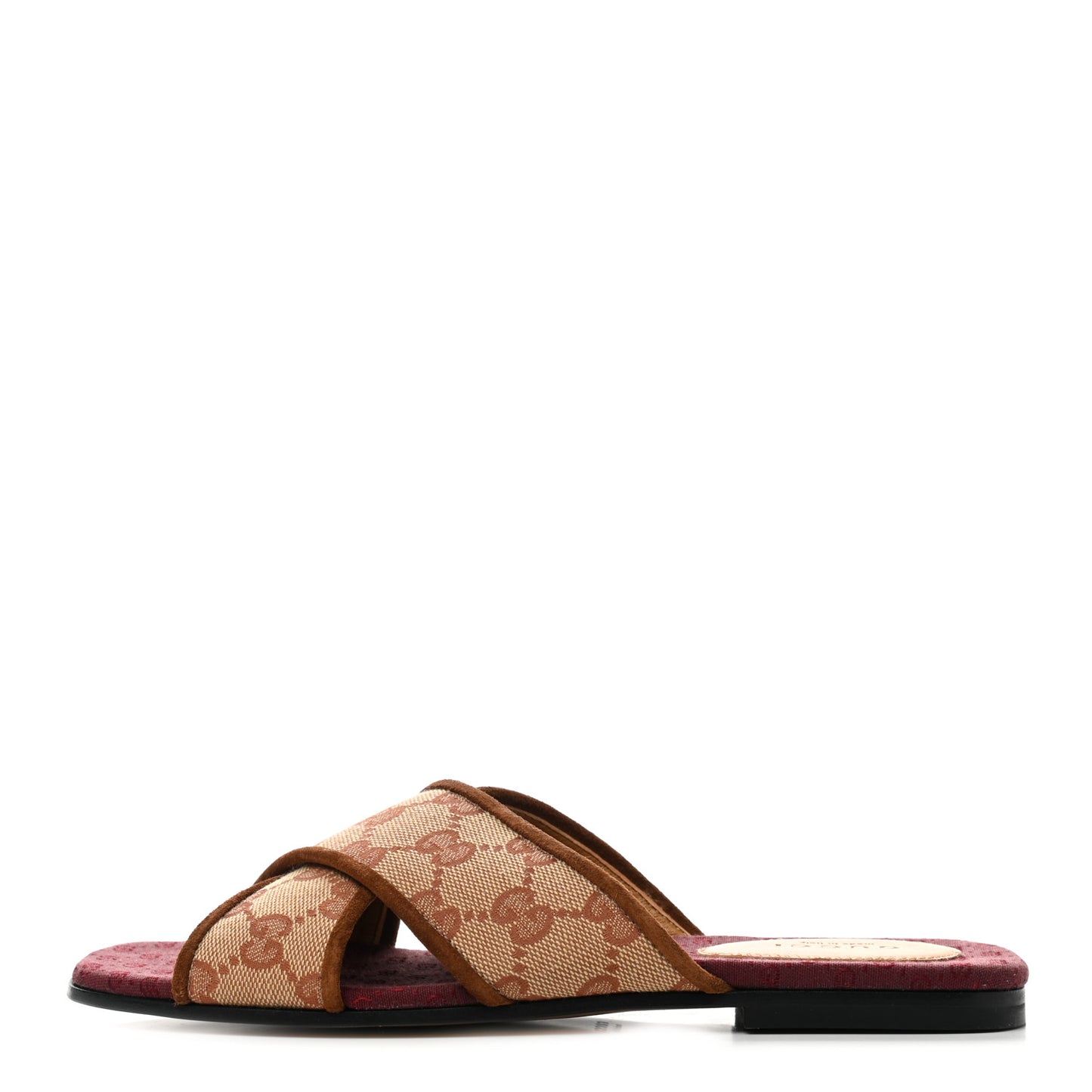 GG Monogram Suede Womens Criss Cross Slide Sandals 36 Beige Ruggine Cuir