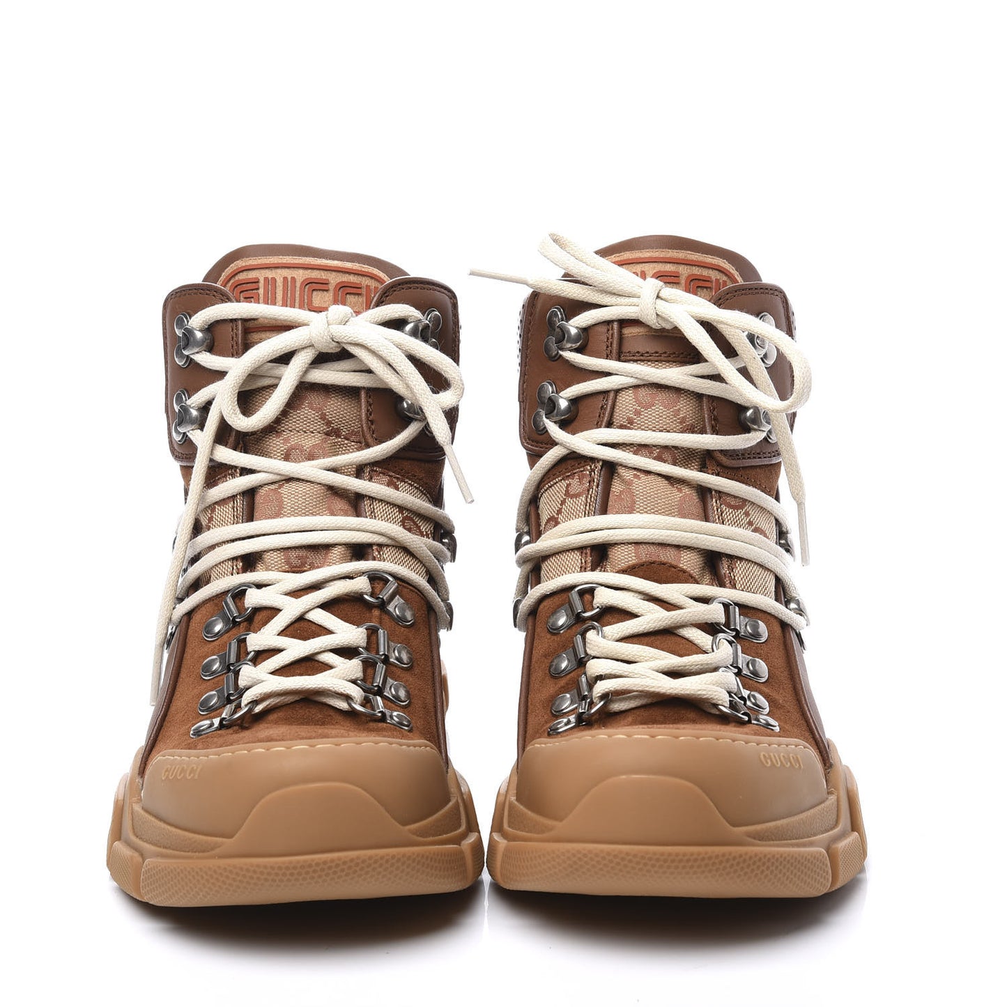 X SEGA Suede Calfskin GG Monogram Womens Flashtrek High-Top Sneakers 38 New Cuir Beige Ruggine