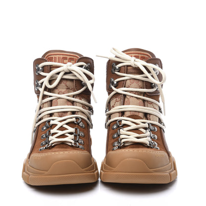 Gucci X SEGA Suede Calfskin GG Monogram Womens Flashtrek High-Top Sneakers 38 New Cuir Beige Ruggine 3 of 9