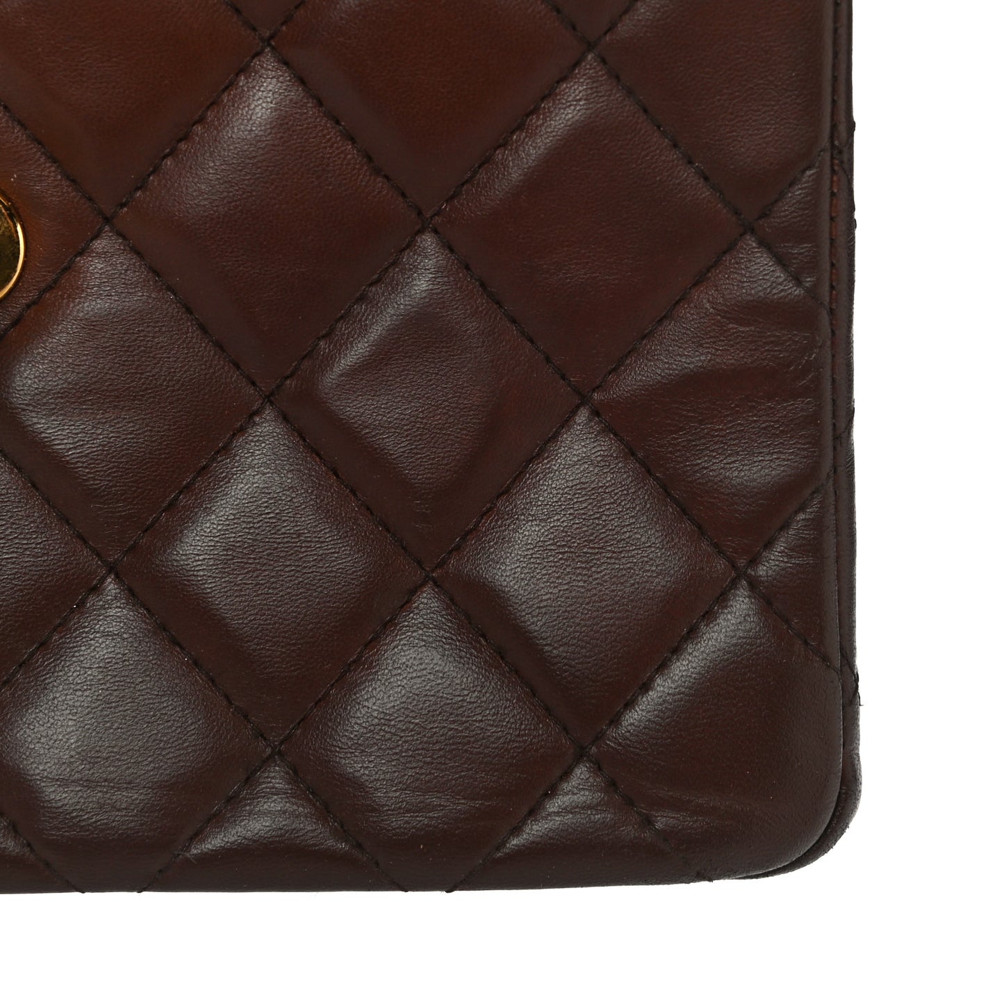 Lambskin Quilted Small Single Flap Brown
