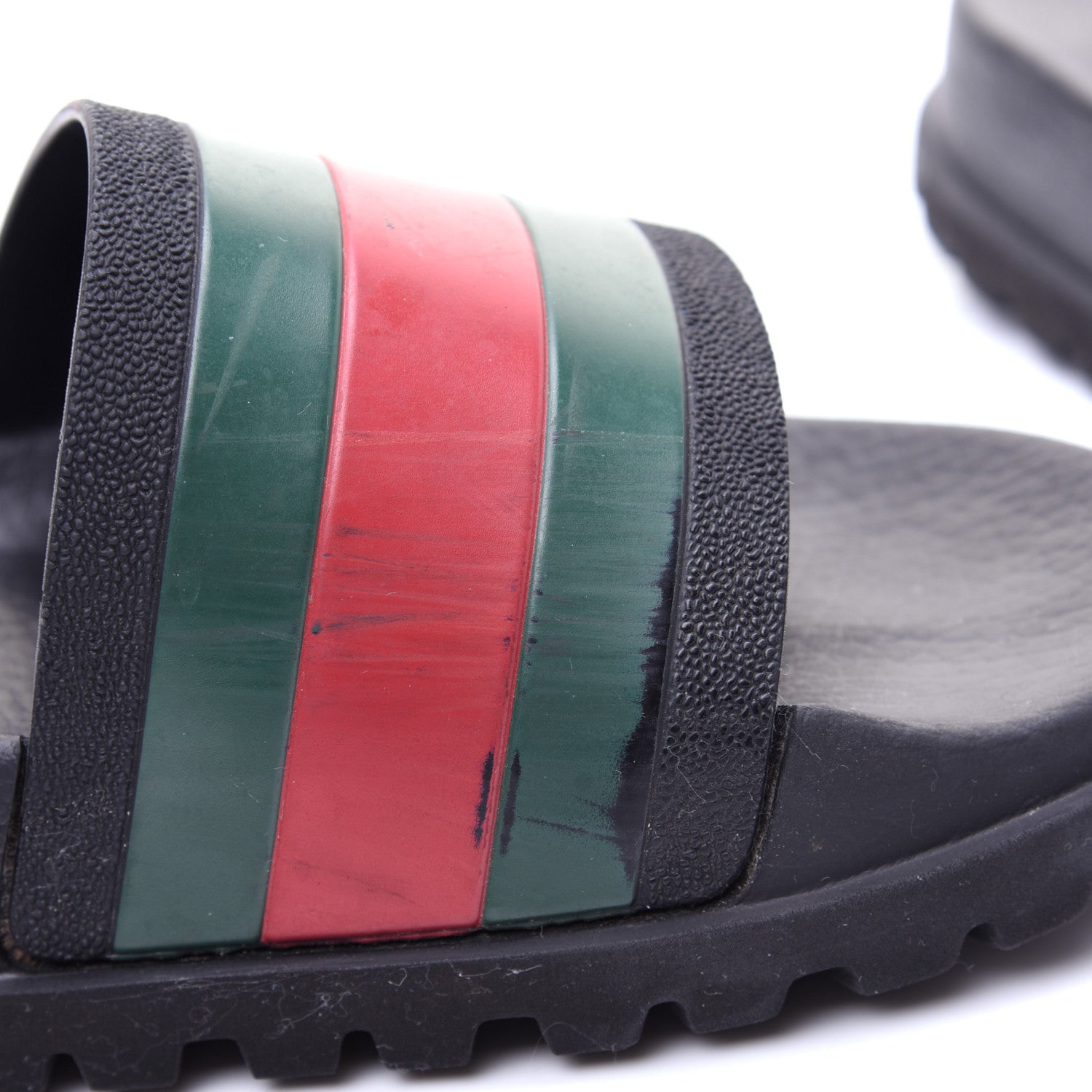Gucci Rubber Web Mens Lug Sole Slide Sandals 6 Black Green Red 11 of 11