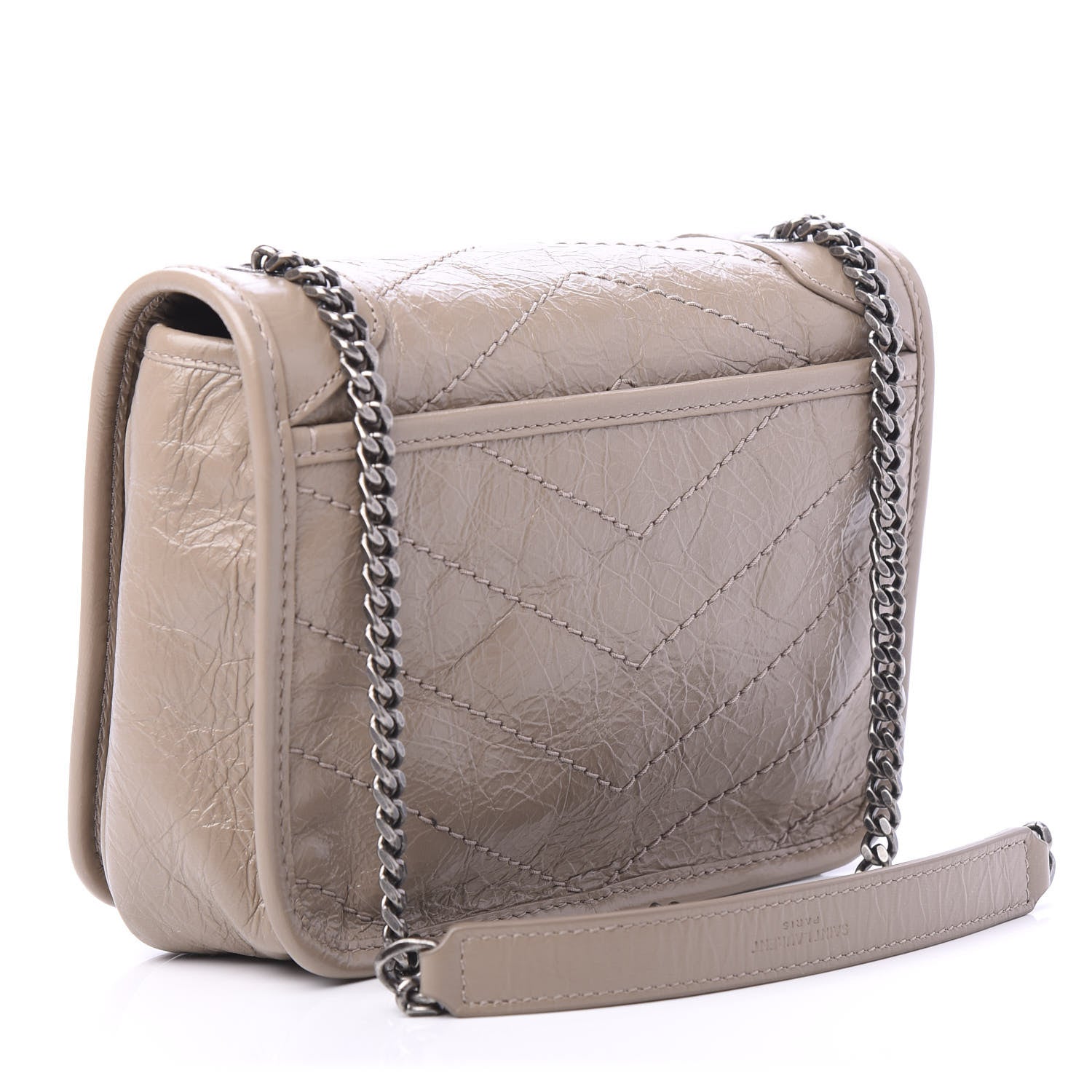 Saint Laurent Crinkled Calfskin Matelasse Monogram Niki Chain Wallet Dusty Grey 3 of 9