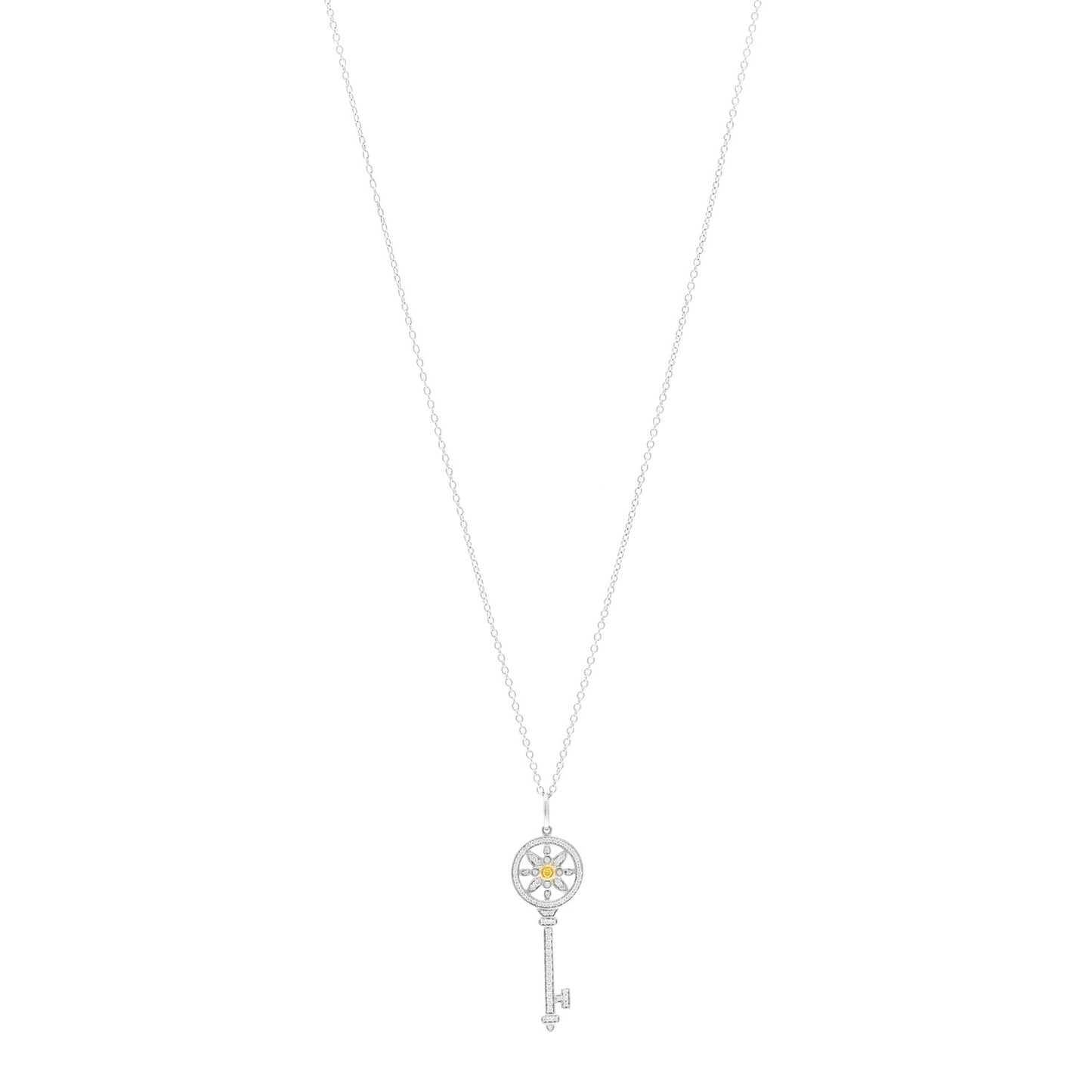 Platinum 18K Yellow Gold Yellow Diamond Daisy Key Pendant Necklace