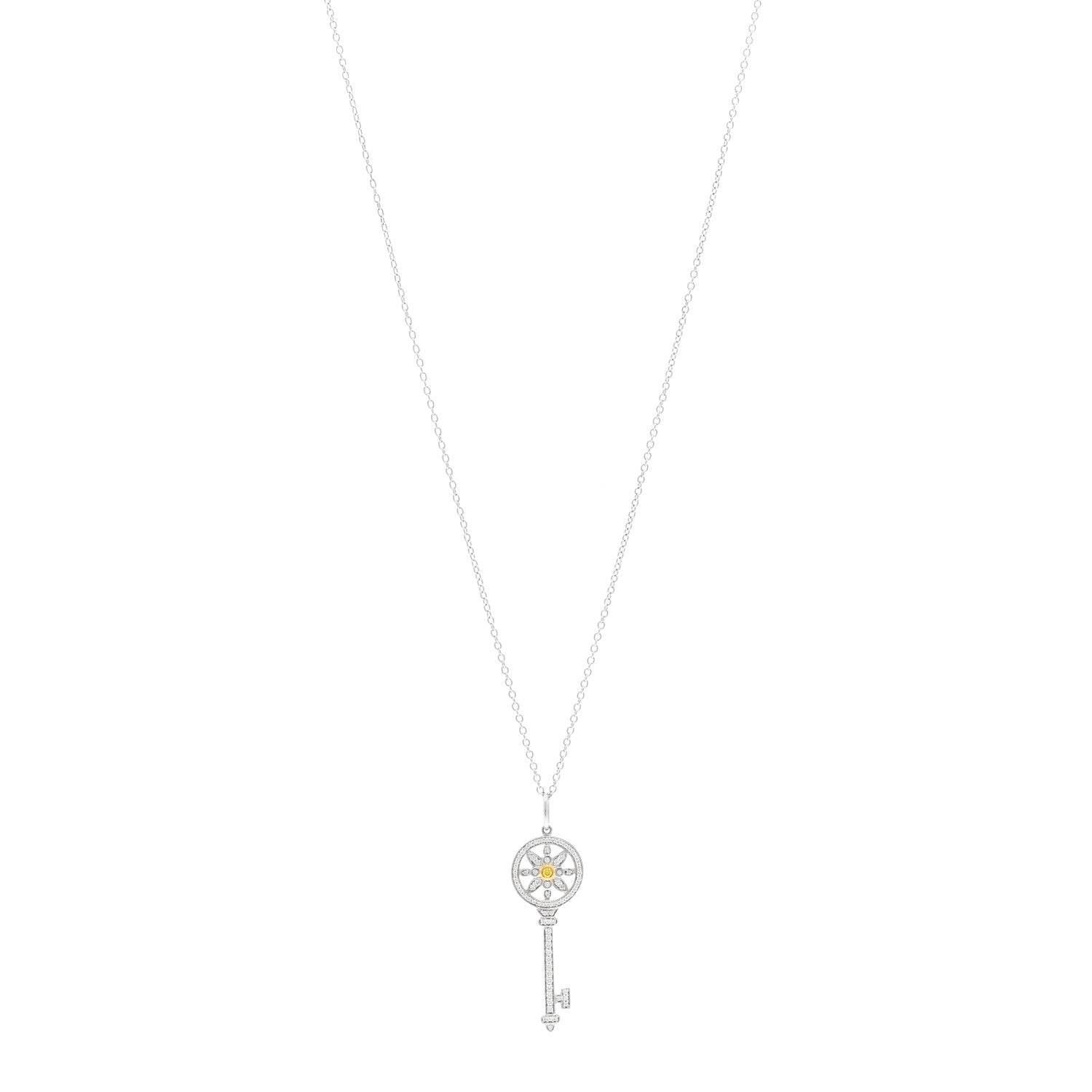 Tiffany Platinum 18K Yellow Gold Yellow Diamond Daisy Key Pendant Necklace 1 of 6