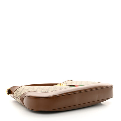 Gucci GG Supreme Monogram Azalea Calfskin Web Medium Jackie 1961 Hobo Beige Ebony Brown Sugar 4 of 13