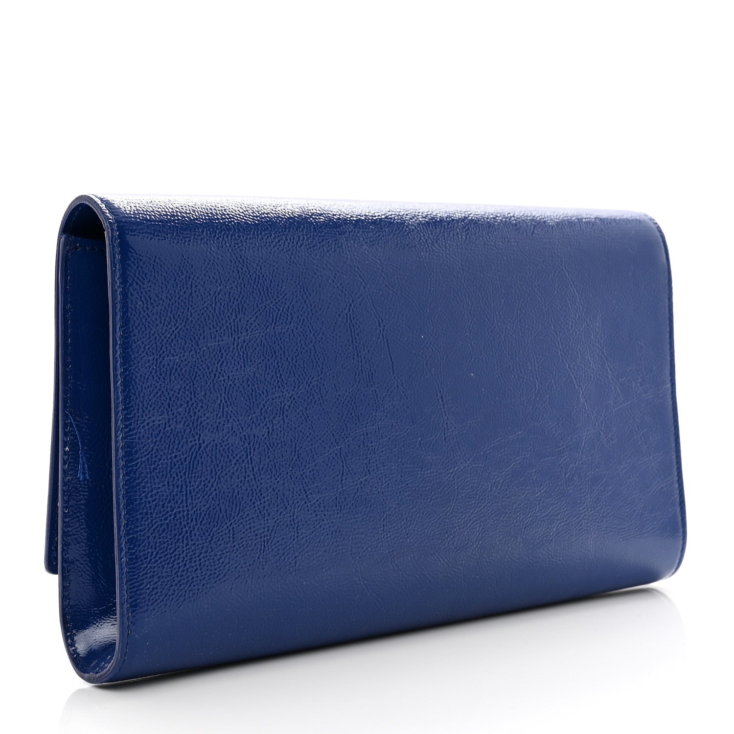 Saint Laurent Textured Patent Monogram Large Belle De Jour Clutch Royal Blue 3 of 9
