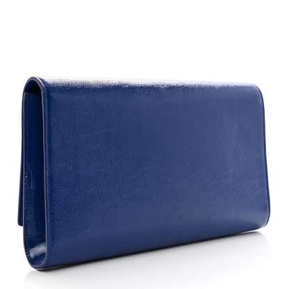 Saint Laurent Textured Patent Monogram Large Belle De Jour Clutch Royal Blue 3 of 9