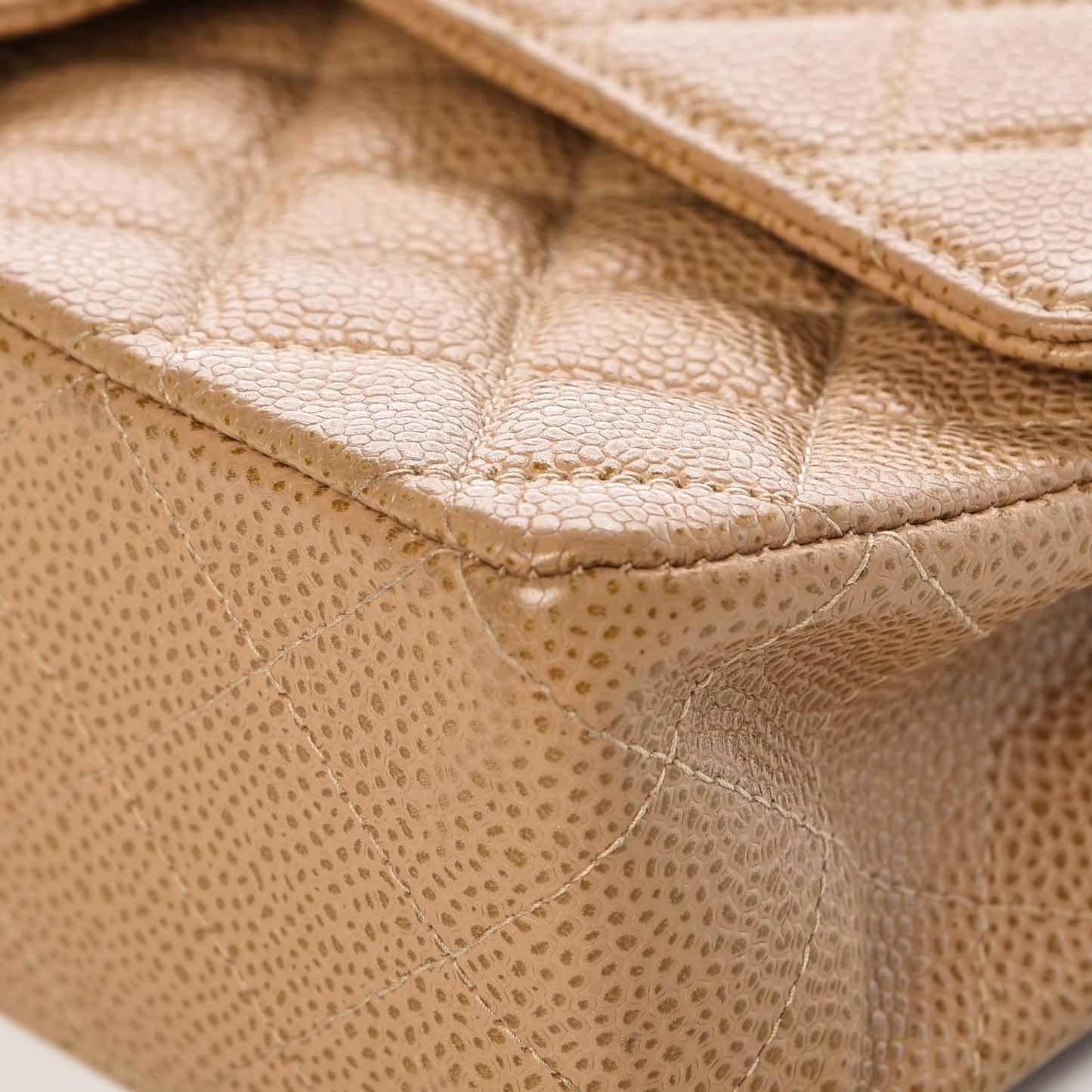 Caviar Quilted Medium Double Flap Beige