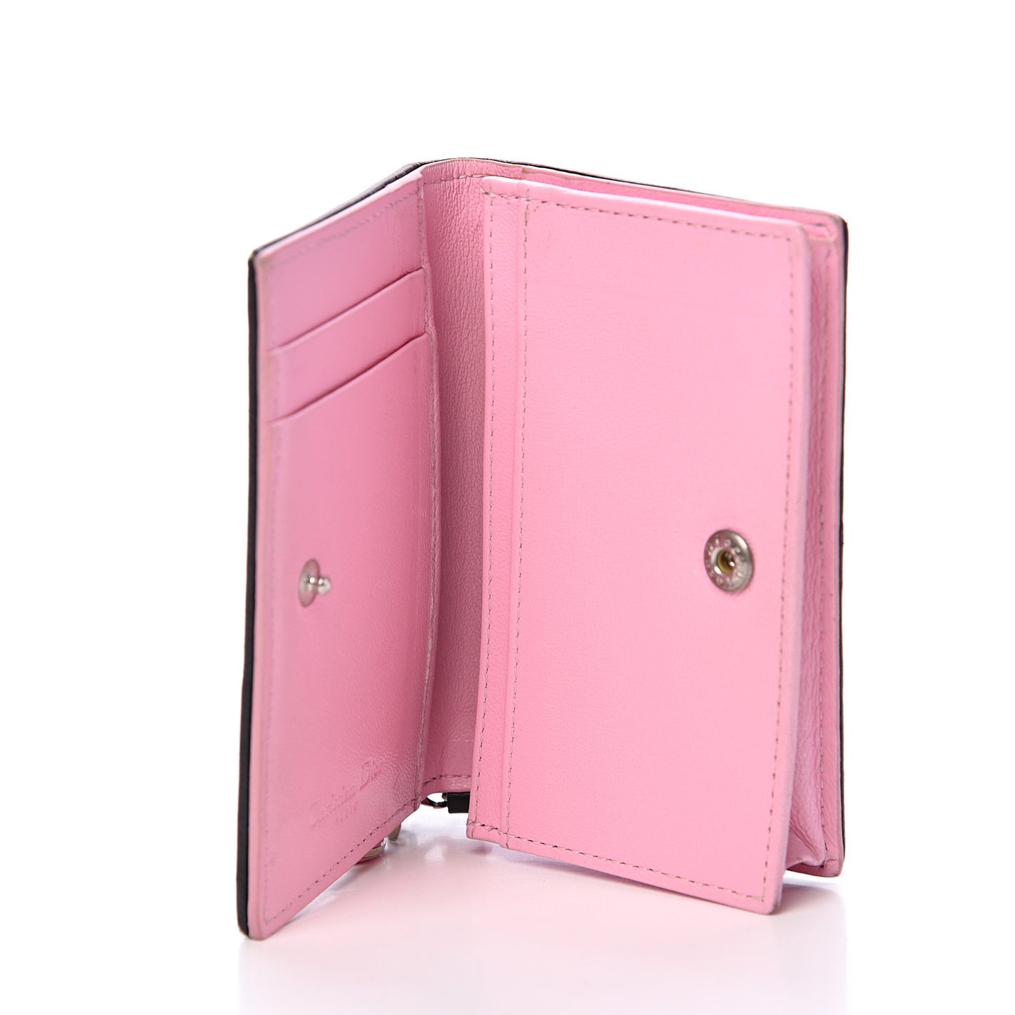 Lambskin Cannage Bi-Color Small Lady Dior Flap Card Holder Black Pink