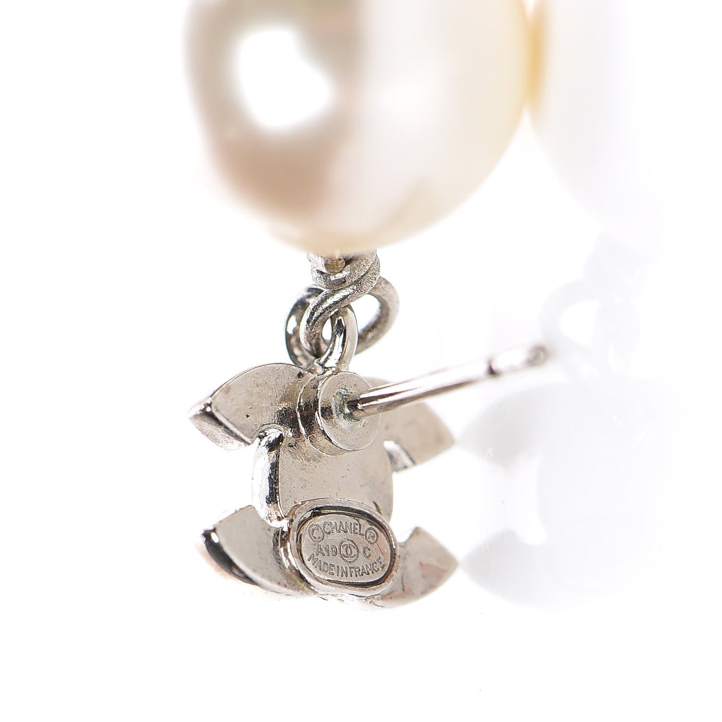 Crystal Pearl CC Drop Earrings Silver Pearly White