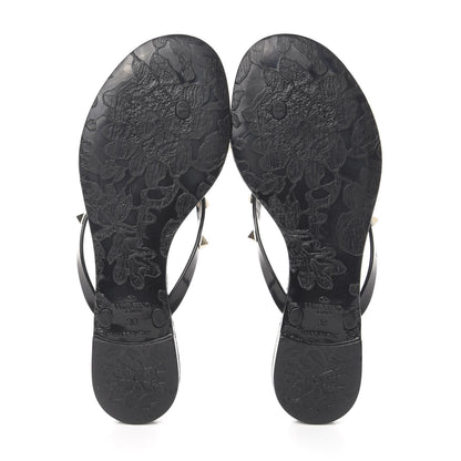 Valentino Garavani PVC Jelly Rockstud Bow Thong Sandals 38 Black 5 of 9