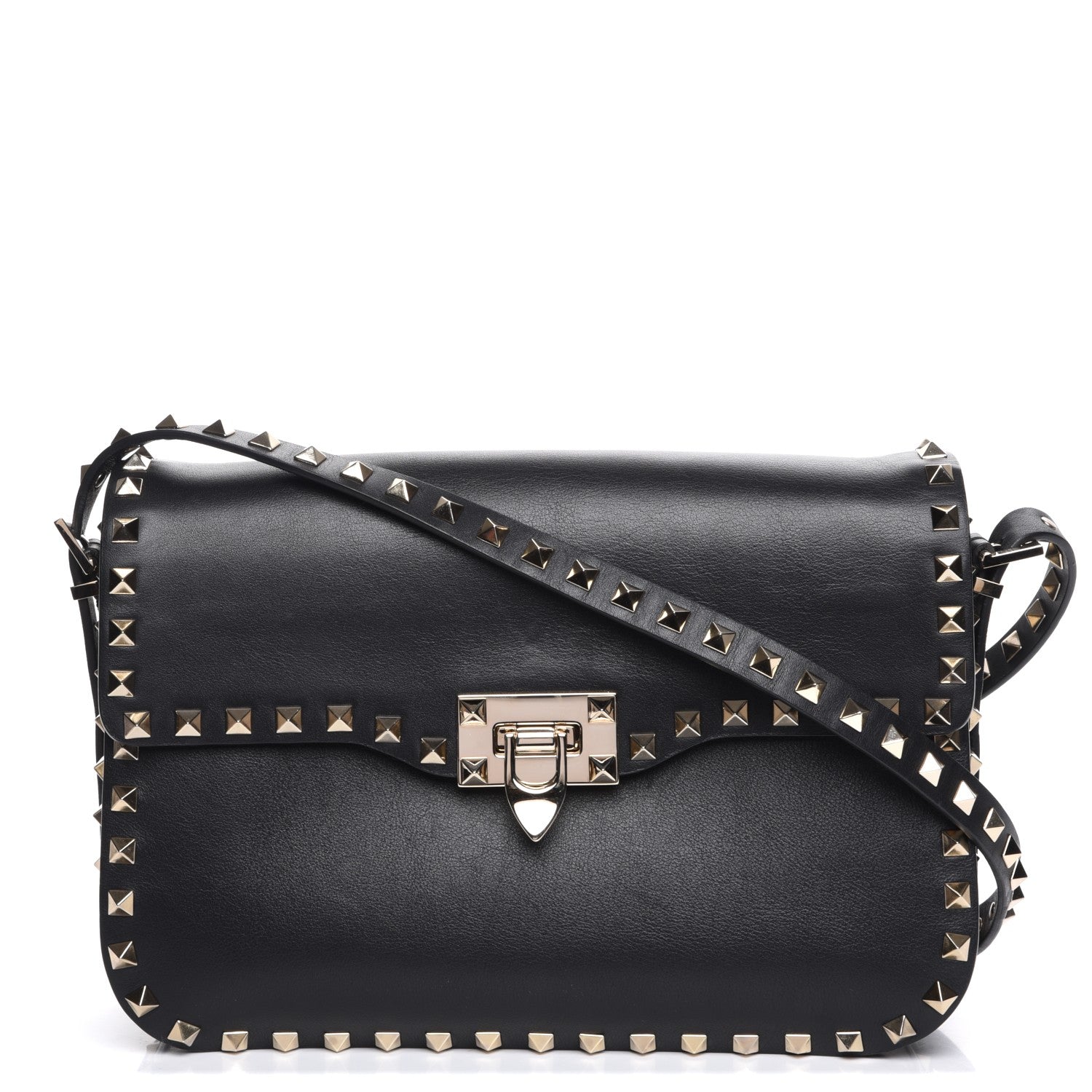 Valentino Garavani Vitello Medium Rockstud Flap Saddle Bag Black 1 of 7