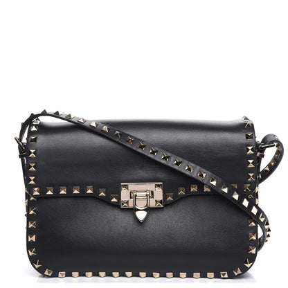 Valentino Garavani Vitello Medium Rockstud Flap Saddle Bag Black 1 of 7