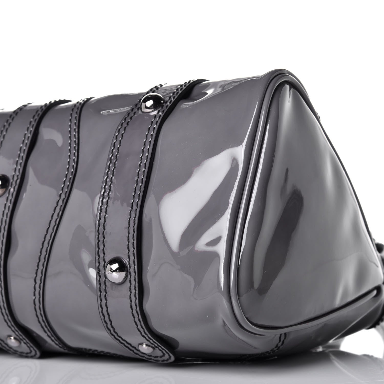Valentino Garavani Patent Crystal Catch Satchel Grey 8 of 9
