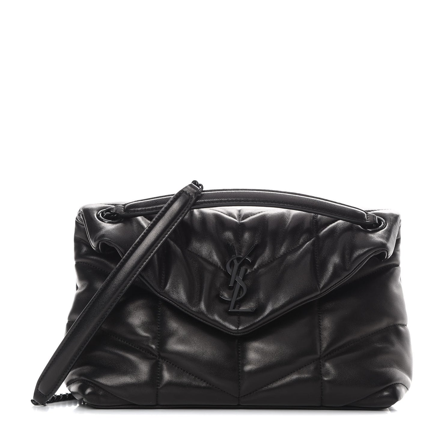 Lambskin Quilted Small Loulou Puffer Monogram Chain Satchel Black