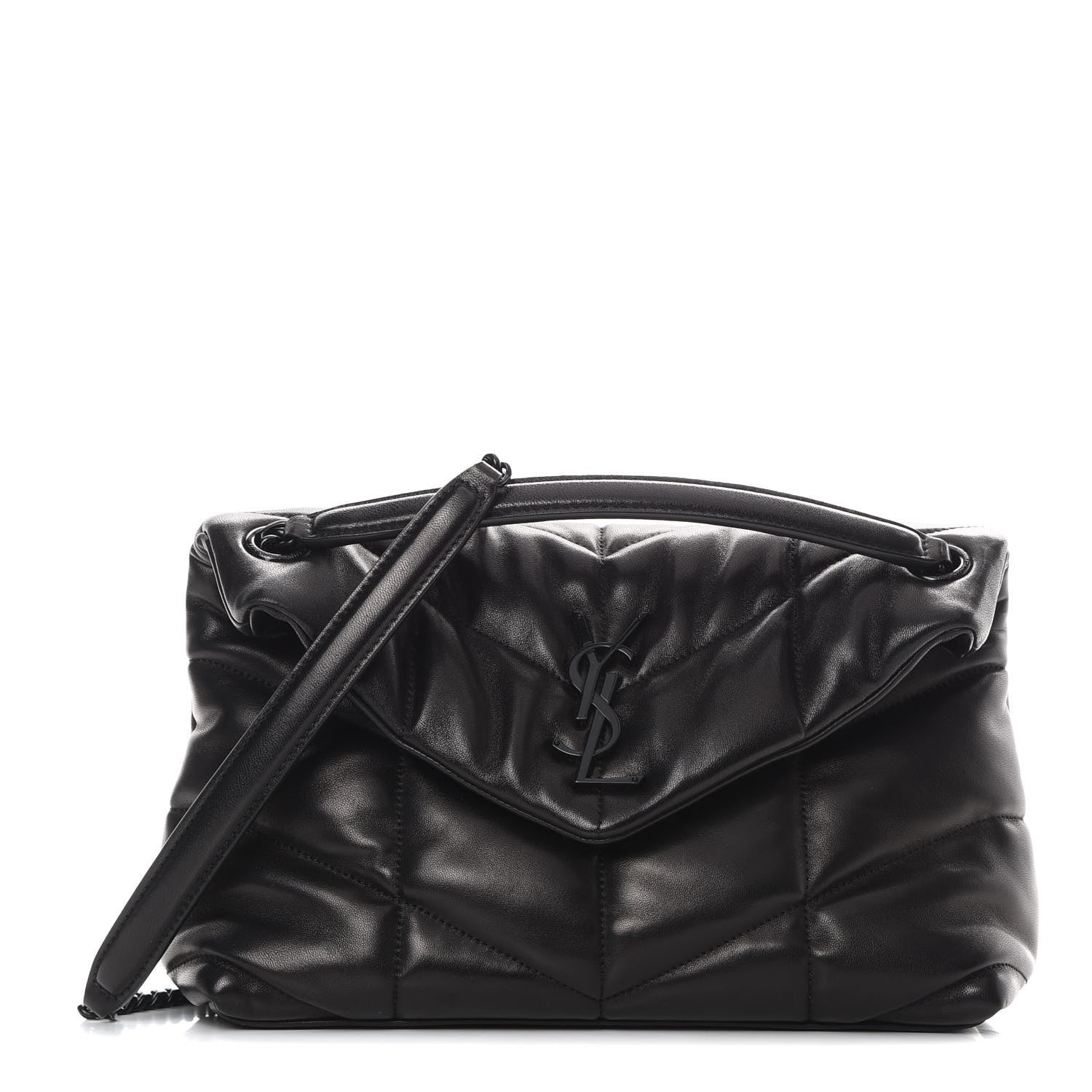 Saint Laurent Lambskin Quilted Small Loulou Puffer Monogram Chain Satchel Black 1 of 12