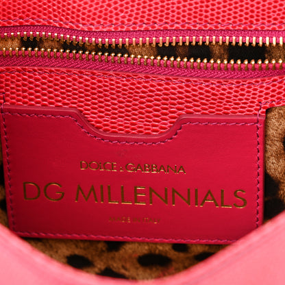 Dolce & Gabbana Stampa Iguana Calfskin Crystal Millennials Chain Shoulder Bag Pink 6 of 9