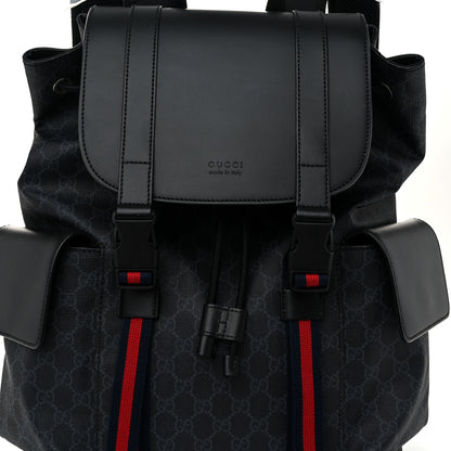 Gucci Soft GG Supreme Monogram Calfskin Web Double Buckle Backpack Black 7 of 10