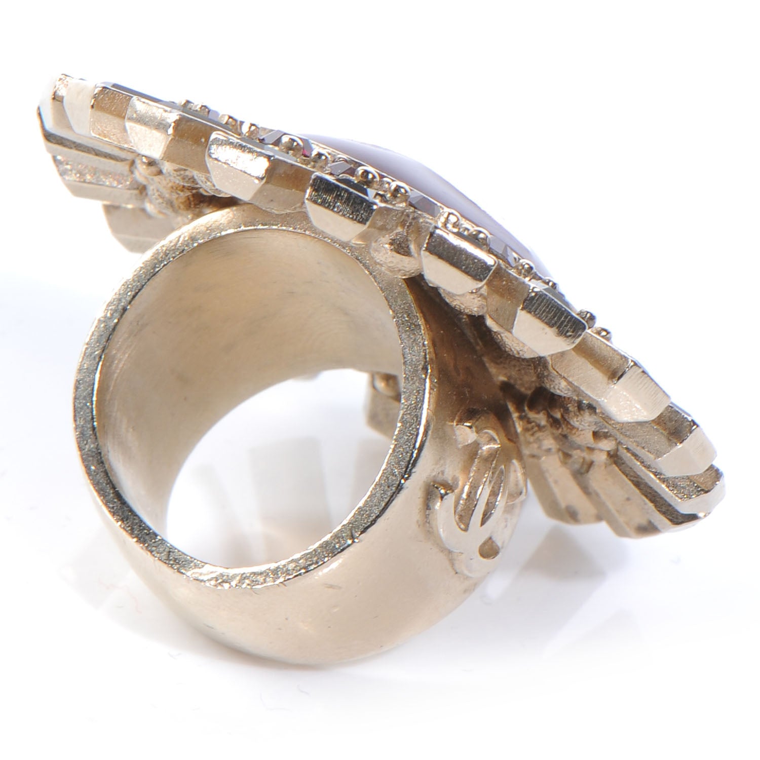 Chanel Enamel CC Crystal Baguette Ring 6.5 Gold 3 of 5