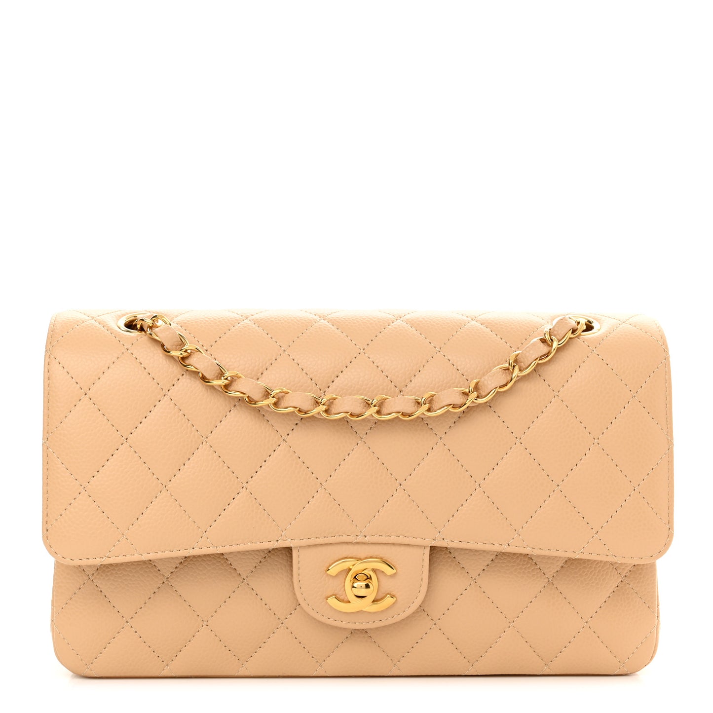 Caviar Quilted Medium Double Flap Beige Clair