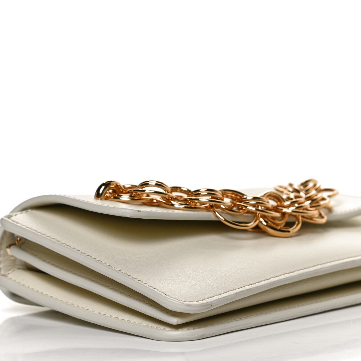 Calfskin Drew Bijou Clutch Natural White