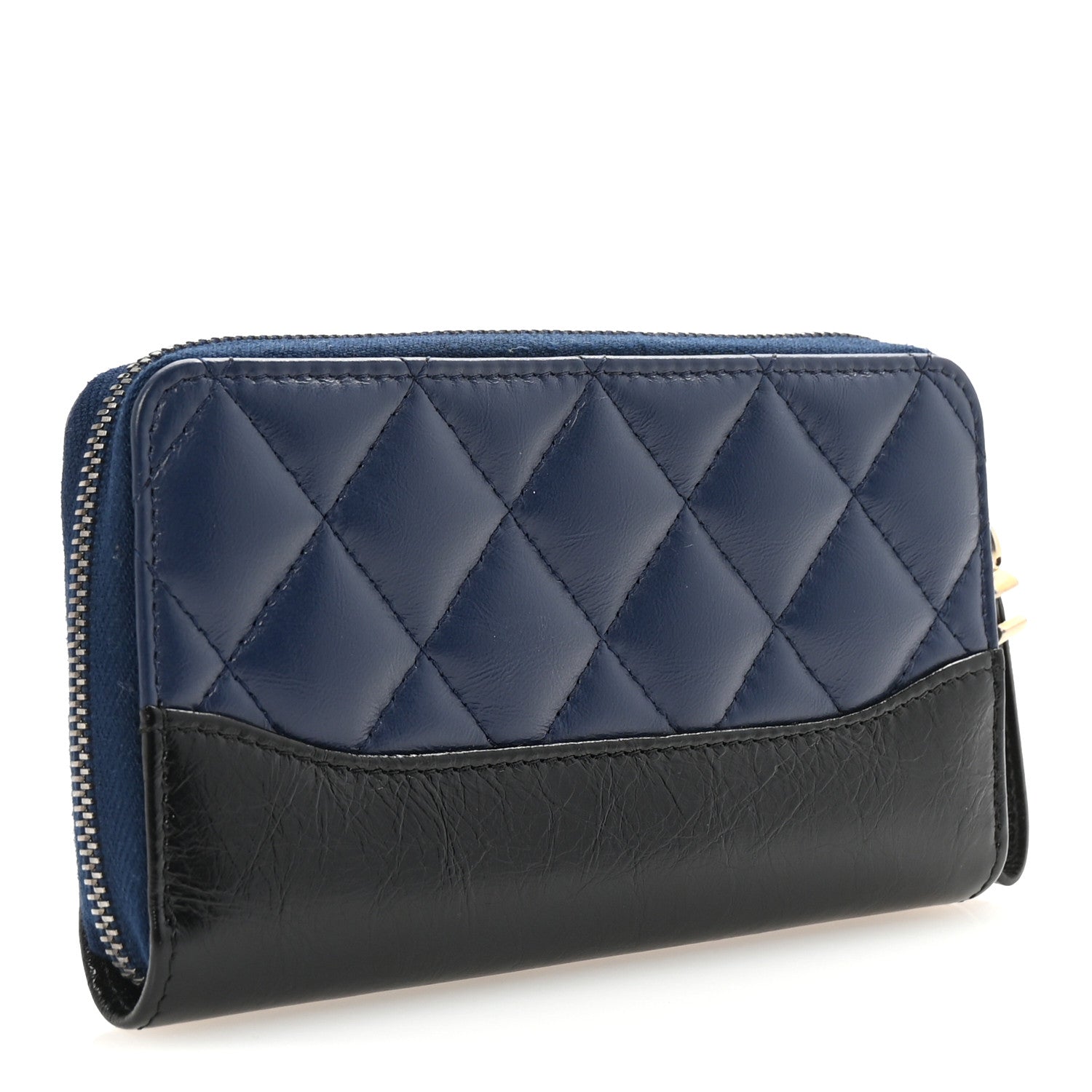 Chanel Aged Calfskin Quilted Small Gabrielle Zip Around Wallet Blue Black 3 of 9
