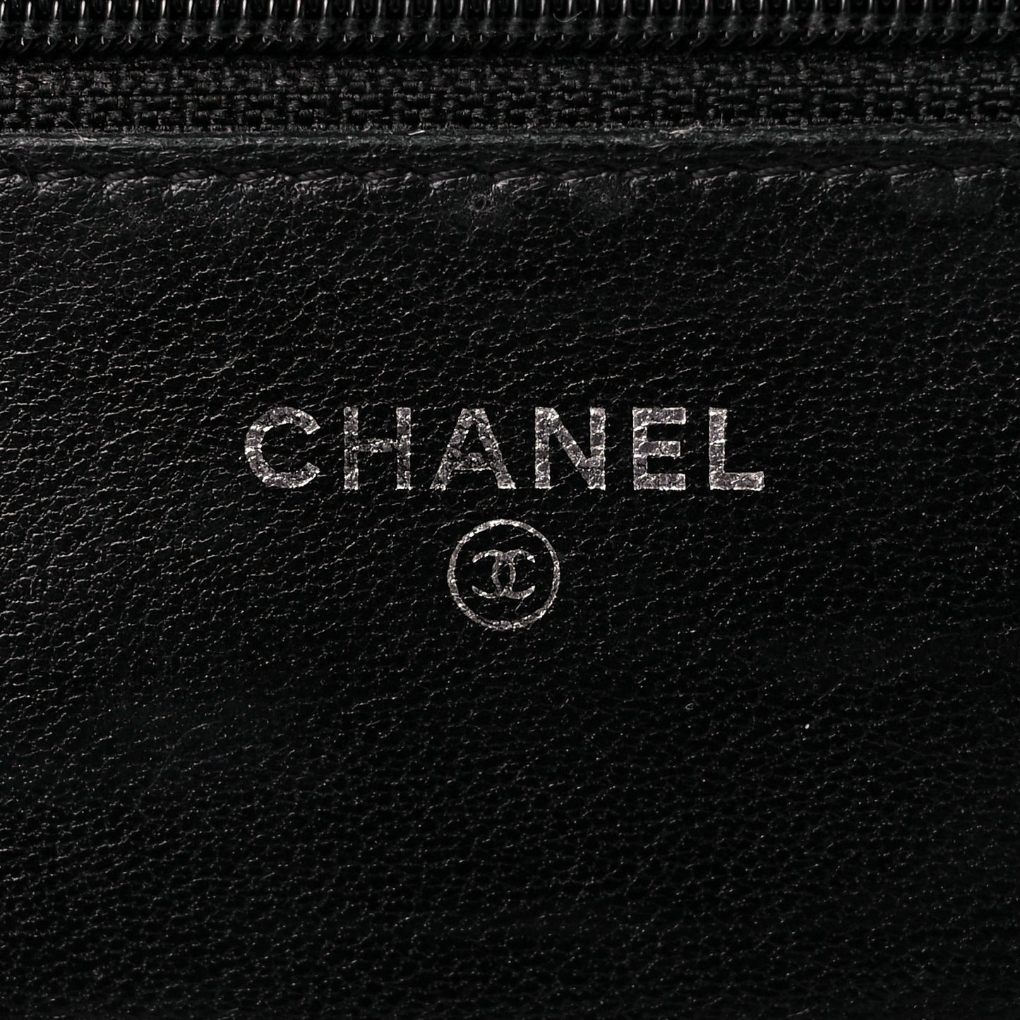 Lambskin Camellia Embossed Wallet On Chain WOC Black