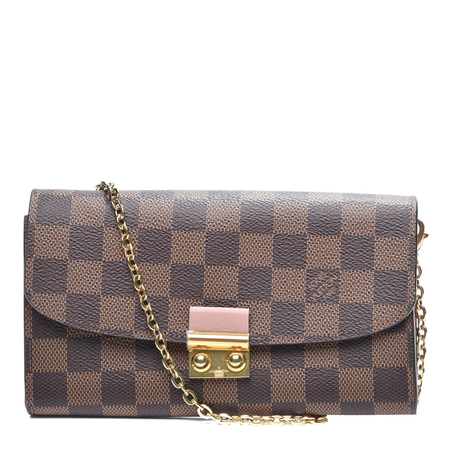 Damier Ebene Croisette Chain Wallet Rose Ballerine