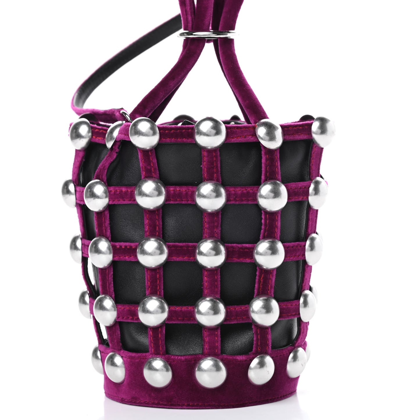 Velvet Embellished Mini Roxy Bucket Bag Magenta