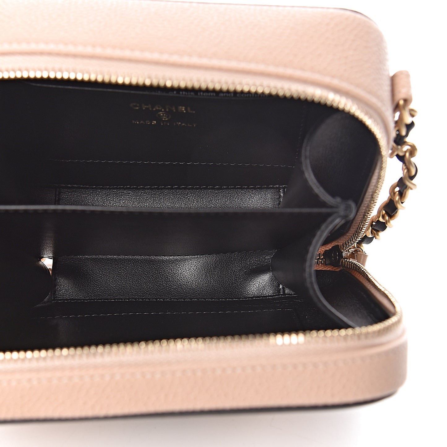 Caviar Quilted CC Filigree Vanity Clutch With Chain Beige Black