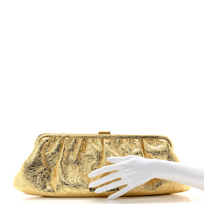 Balenciaga Metallic Textured Calfskin Logo XL Cloud Clutch Gold 2 of 9
