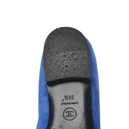 Chanel Suede Satin Cap Toe Gabrielle Ballerina Flats 36.5 Royal Blue Black 22 of 23