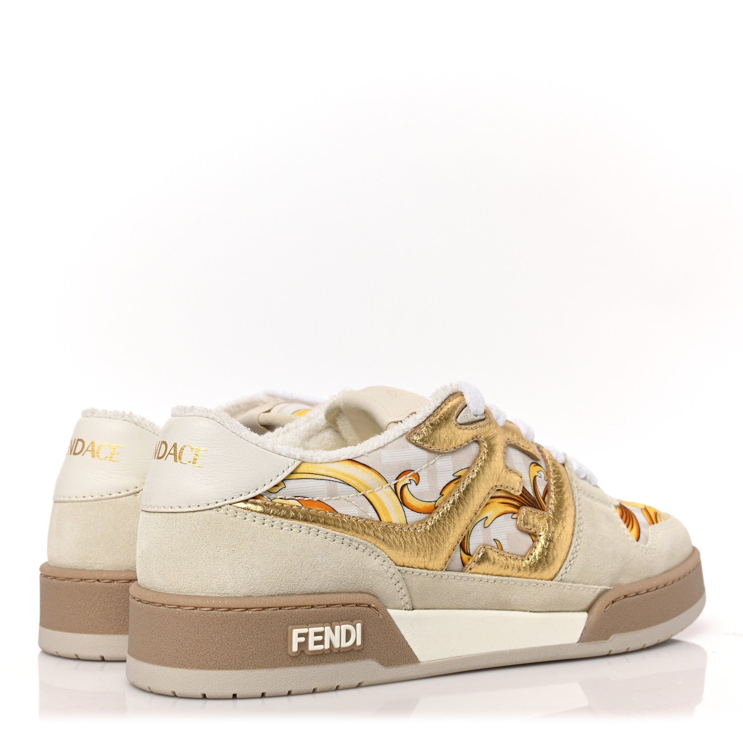 Versace X FENDI Suede Fabric FF Baroque Womens Fendace Match Sneakers 39 Gold Multicolor 4 of 8