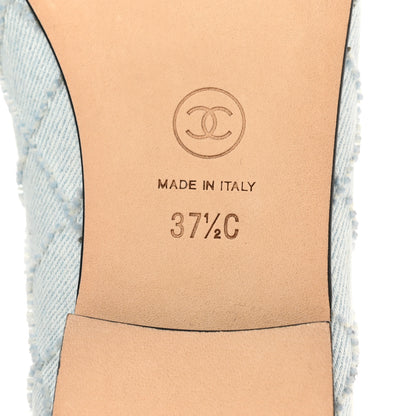 Chanel Denim Embroidered Grosgrain CC Cap Toe Ballerina Flats 37.5 Light Blue Black 7 of 9